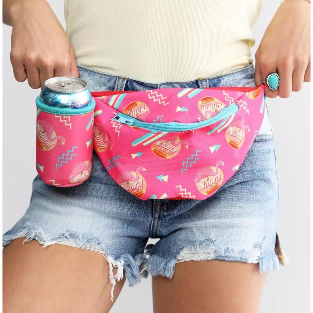 TIPSY‎ ELVES PINK NATURAL LIGHT FANNY PACK BELT BAG WITH DRINK HOLDER  - NEW!!